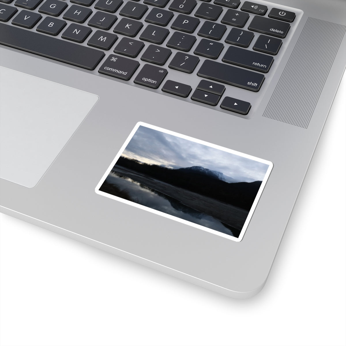 Mountain Reflection Kiss-Cut Sticker — Moody Lake Sunset Nature Decal