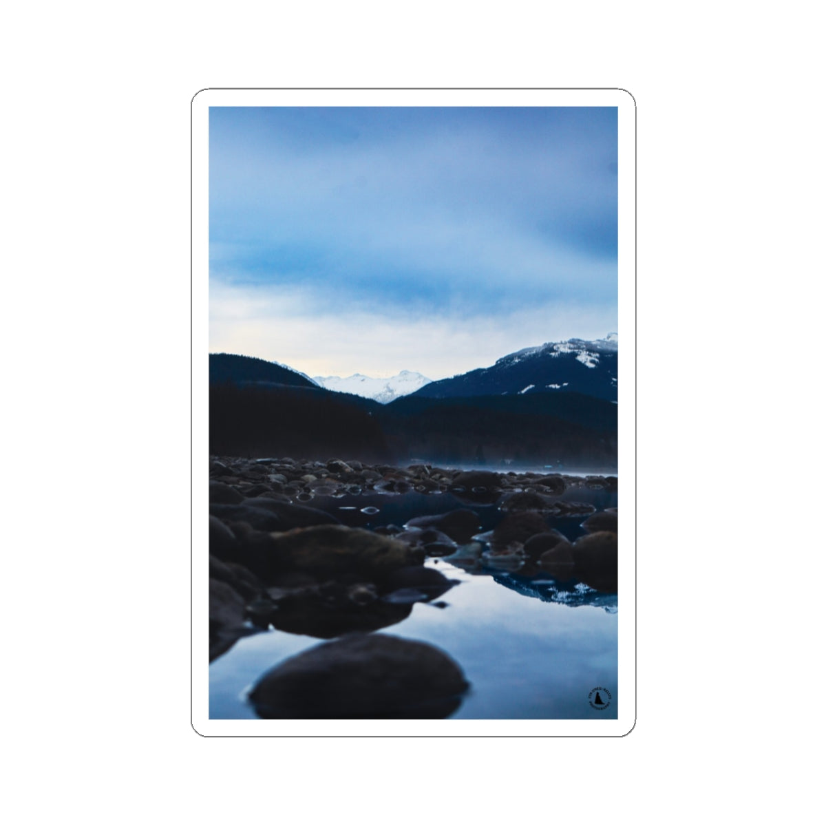 Mountain River Photo Sticker — Scenic Landscape Kiss-Cut Sticker for Laptops & Water Bottles
