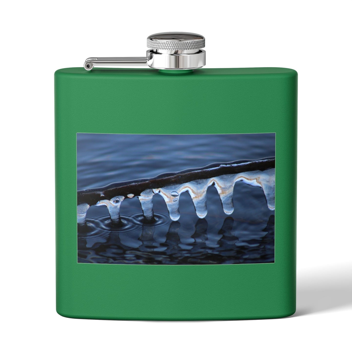 Ice Edge Flask — 6oz Stainless Steel Hip Flask with Winter Water Photography