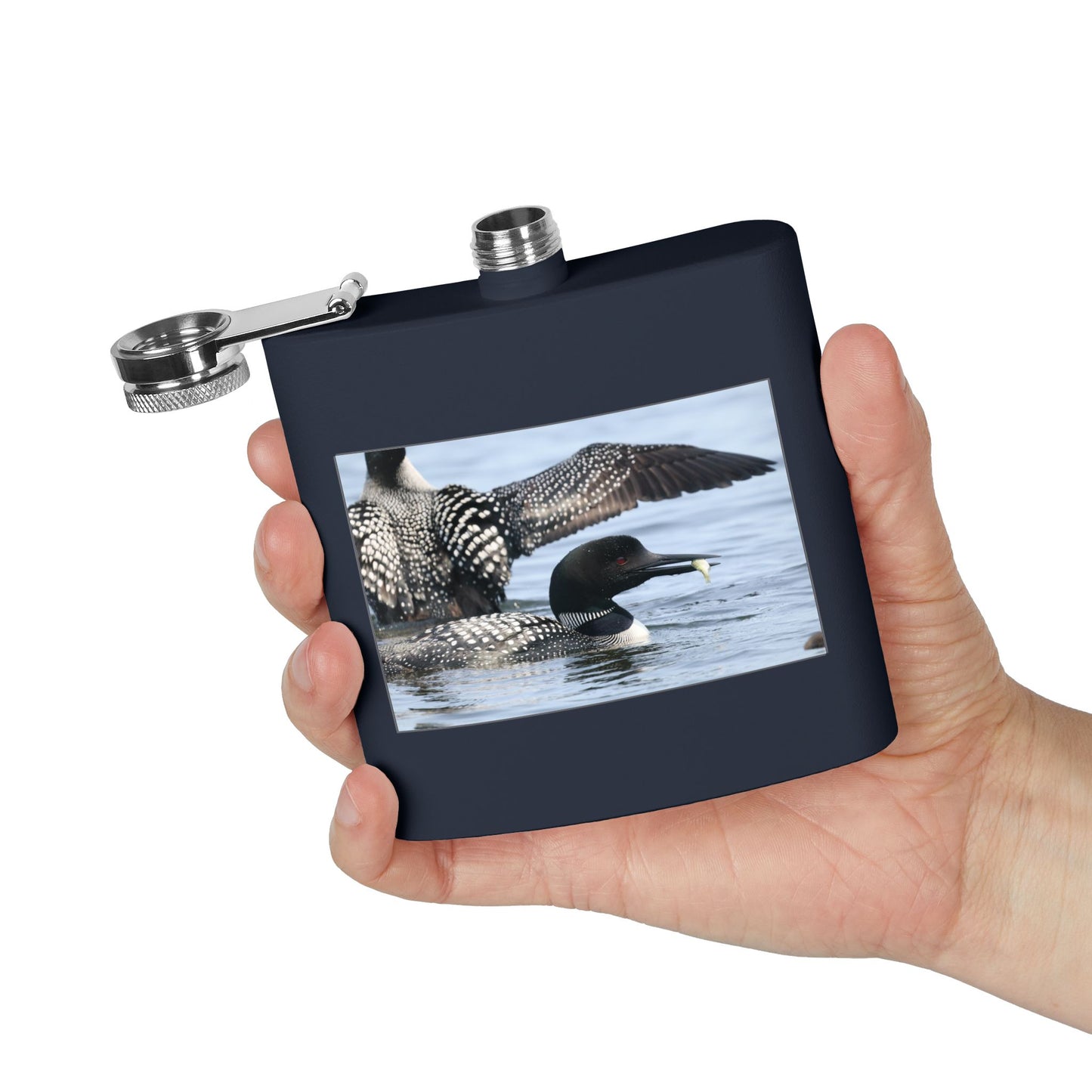 Loon Photo Stainless Steel Flask — 6oz Wildlife Drinking Hip Flask, Nature Lover Gift