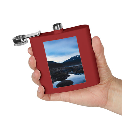 6oz Stainless Steel Flask — Mountain Lake Landscape Photo
