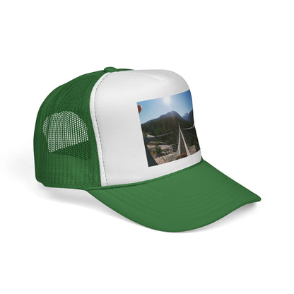 Trucker Hat - Mountain Suspension Bridge Photo Cap, Outdoor Adventure Travel Hat
