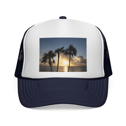 Sunset Palm Trucker Cap — Tropical Beach Sunset Mesh Hat