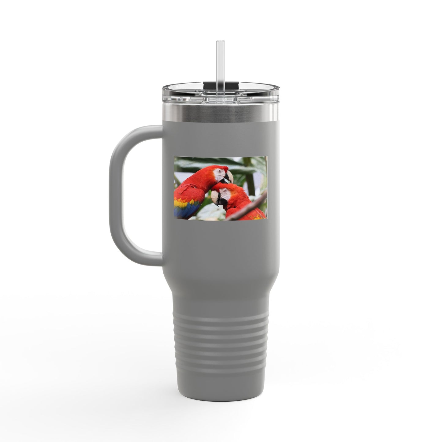 40oz Insulated Travel Mug — Colorful Macaw Parrot Photo, Double-Wall Tumbler for Travel & Outdoor