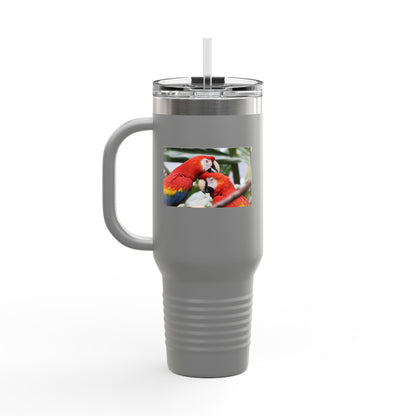 40oz Insulated Travel Mug — Colorful Macaw Parrot Photo, Double-Wall Tumbler for Travel & Outdoor