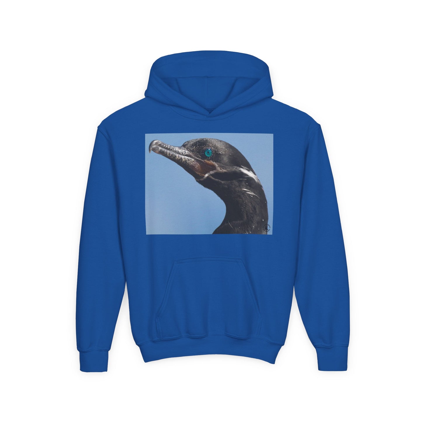 Youth Hoodie with Close-Up Cormorant Photo — Nature-Lover Kids Pullover