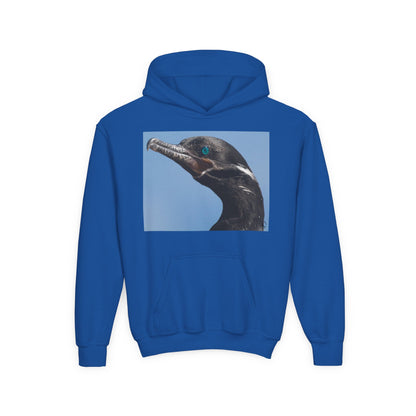 Youth Hoodie with Close-Up Cormorant Photo — Nature-Lover Kids Pullover