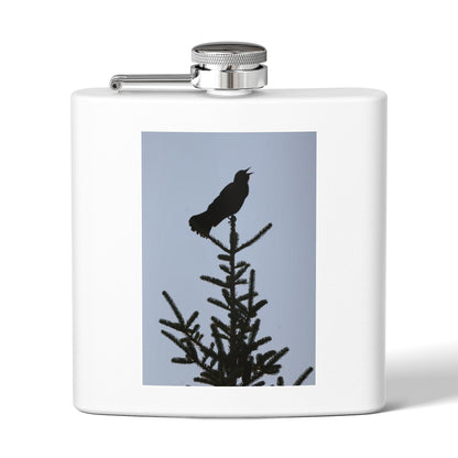 6oz Stainless Steel Flask — Silhouette Bird on Spruce Design