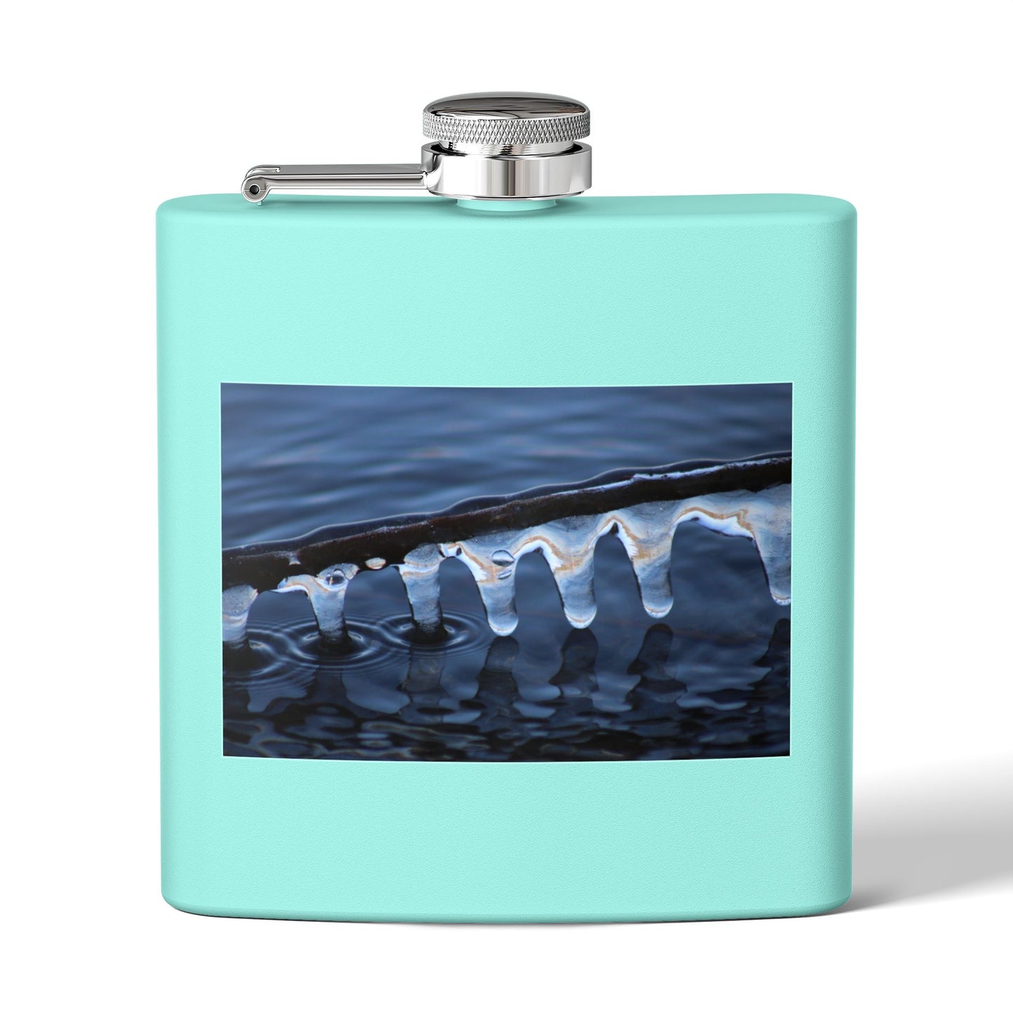 Ice Edge Flask — 6oz Stainless Steel Hip Flask with Winter Water Photography