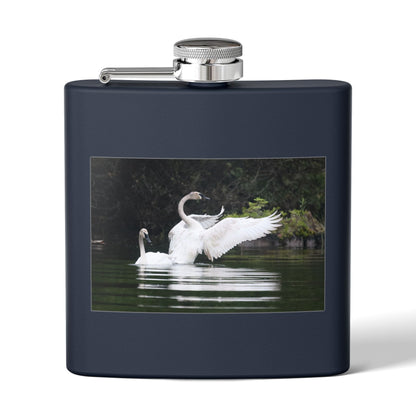 Swan Pair 6oz Stainless Steel Flask — Elegant Wildlife Photo Hip Flask