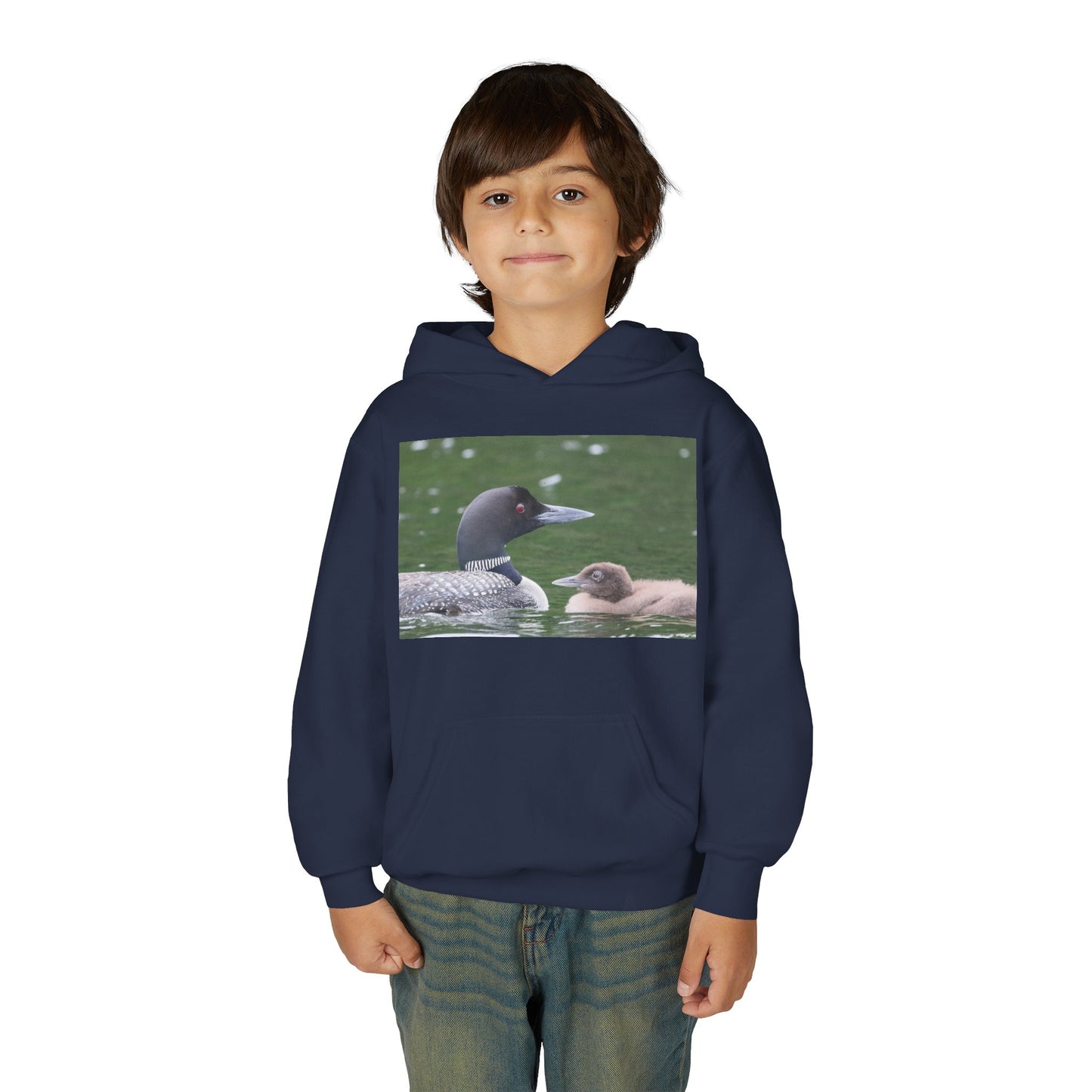 Youth Hoodie — Common Loon with Chick Nature Photo