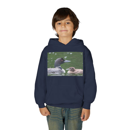 Youth Hoodie — Common Loon with Chick Nature Photo