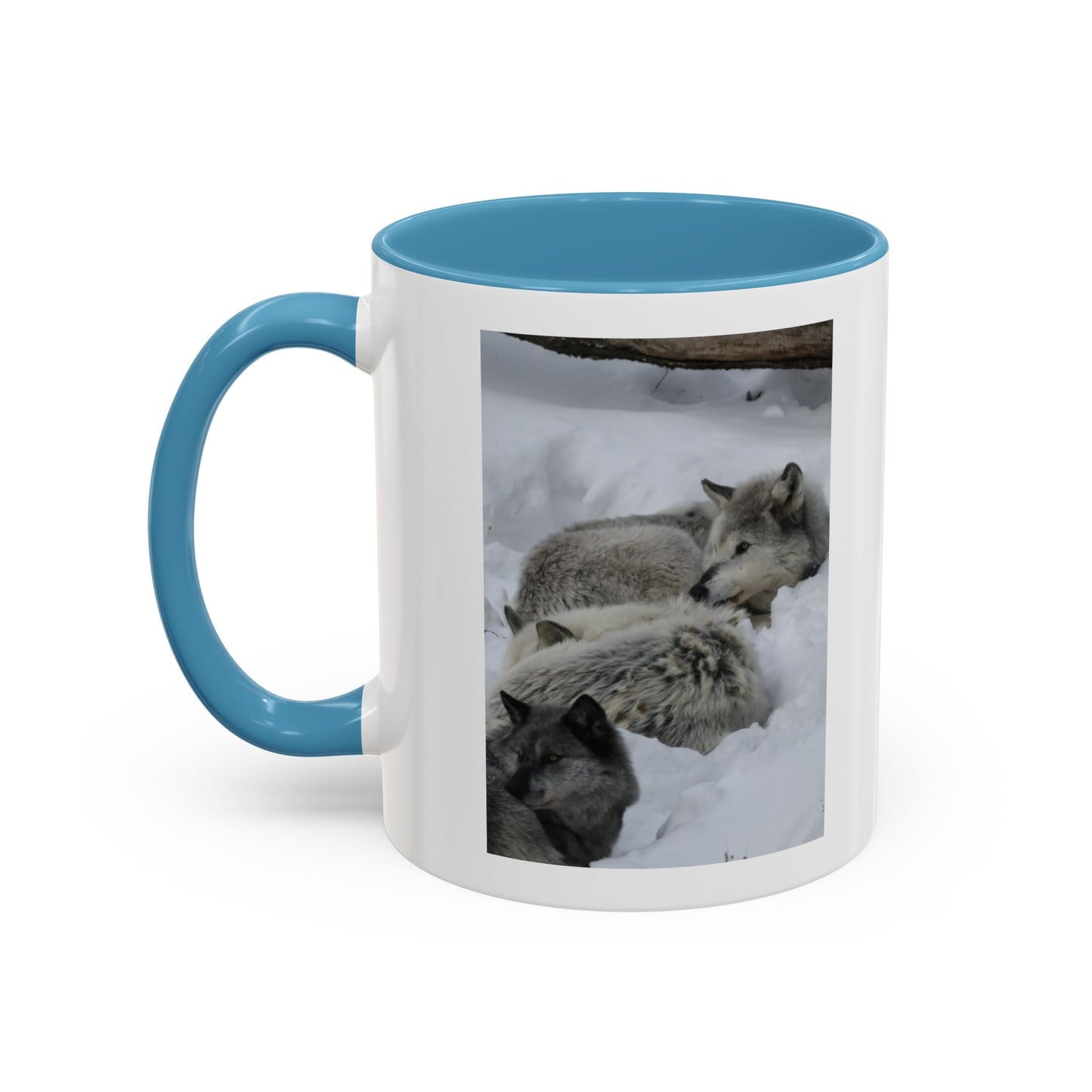 Wolf Pack Coffee Mug – Accent Black Handle 11/15oz, Winter Wildlife Photo