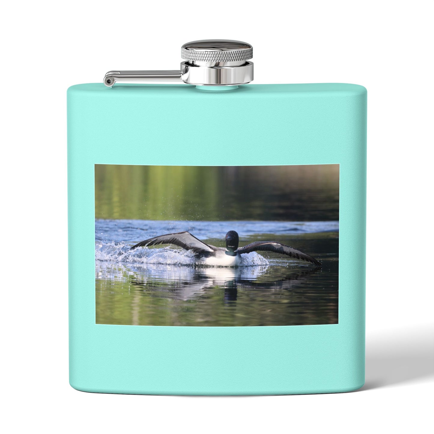 6oz Stainless Steel Flask with Diving Loon Photo – Wildlife Gift for Outdoor Enthusiasts