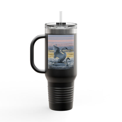 40oz Insulated Travel Mug — Swans at Sunrise Scenic Drink Tumbler