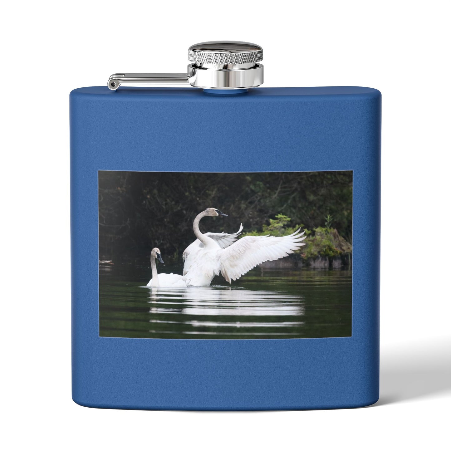 Swan Pair 6oz Stainless Steel Flask — Elegant Wildlife Photo Hip Flask