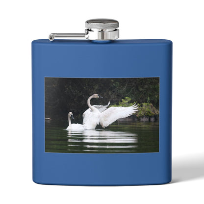 Swan Pair 6oz Stainless Steel Flask — Elegant Wildlife Photo Hip Flask
