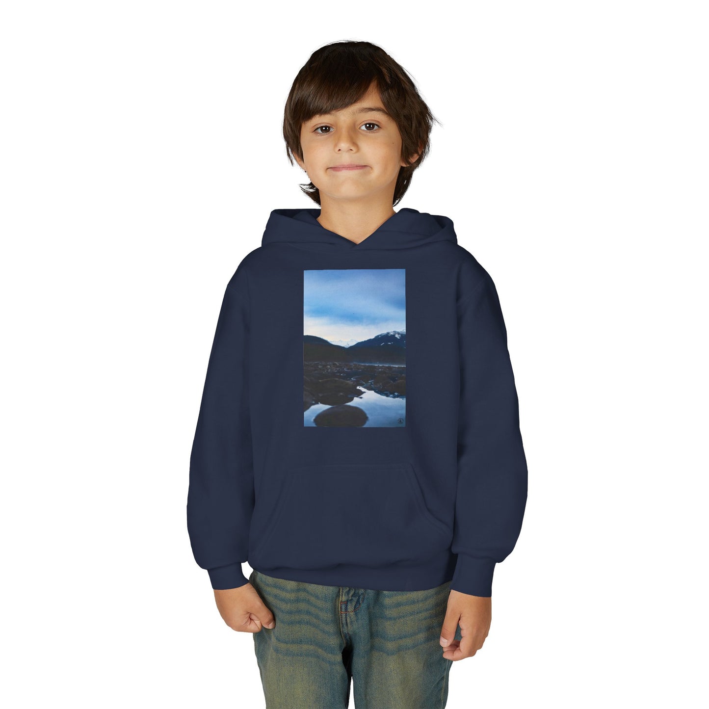 Youth Hoodie with Mountain Lake Photo Print — Nature Landscape Pullover