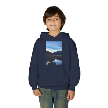 Youth Hoodie with Mountain Lake Photo Print — Nature Landscape Pullover