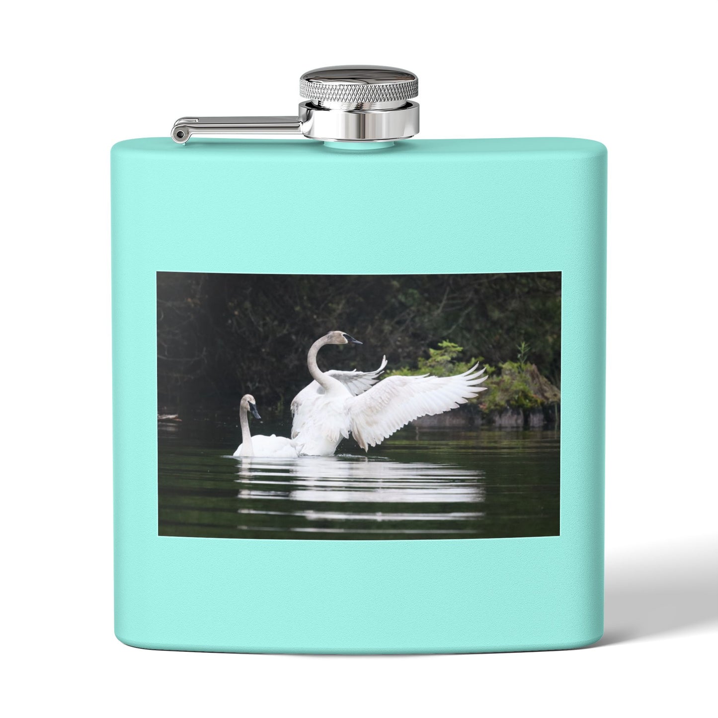 Swan Pair 6oz Stainless Steel Flask — Elegant Wildlife Photo Hip Flask