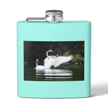 Swan Pair 6oz Stainless Steel Flask — Elegant Wildlife Photo Hip Flask