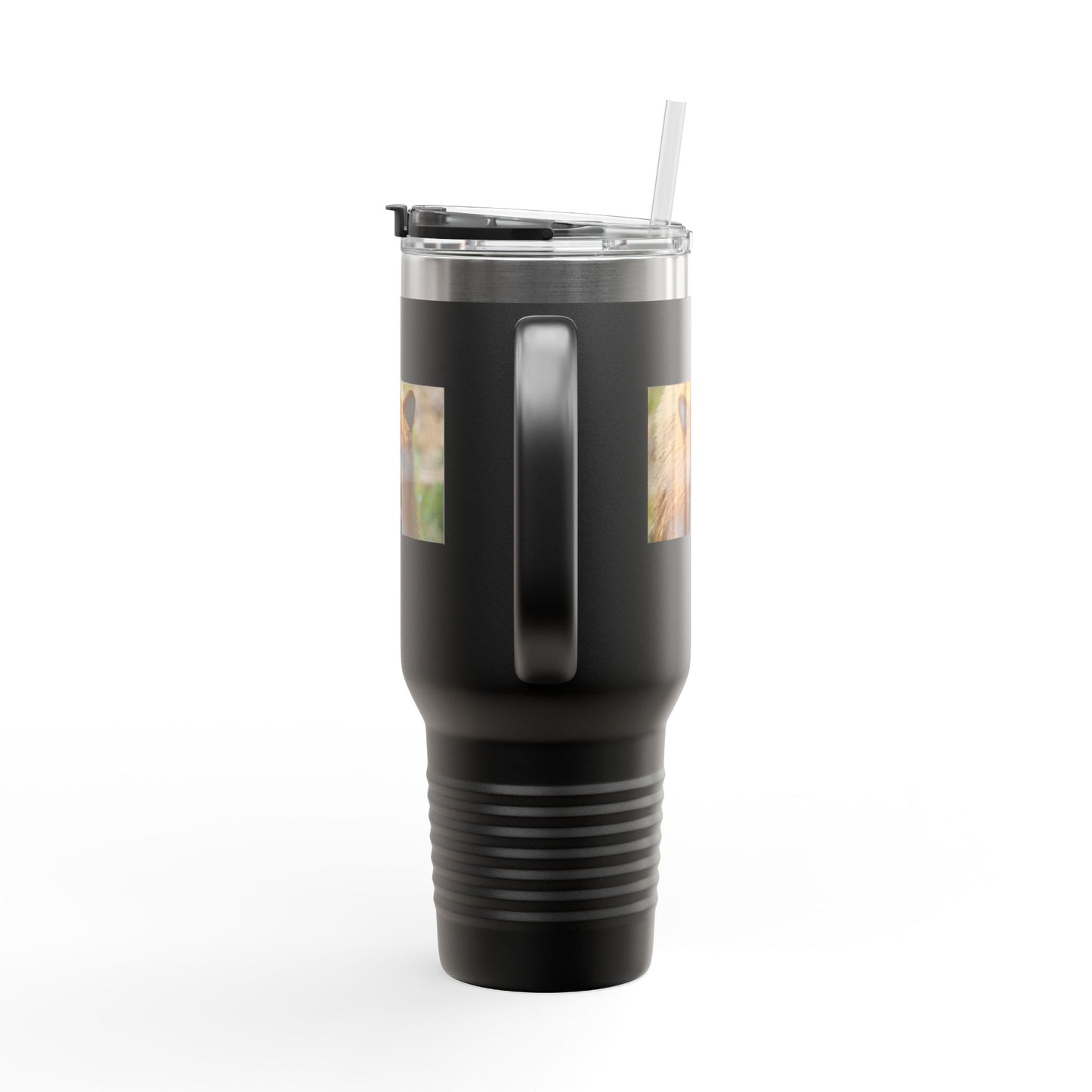 40oz Insulated Travel Mug — Photoreal Bear Photo, Stainless Steel Tumbler with Straw & Handle