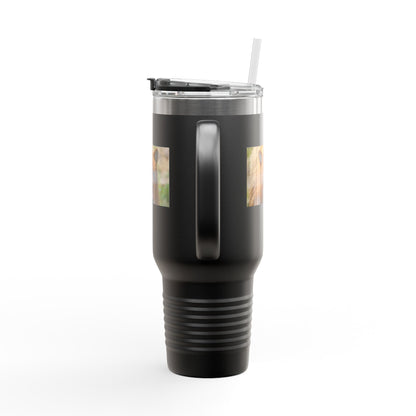 40oz Insulated Travel Mug — Photoreal Bear Photo, Stainless Steel Tumbler with Straw & Handle