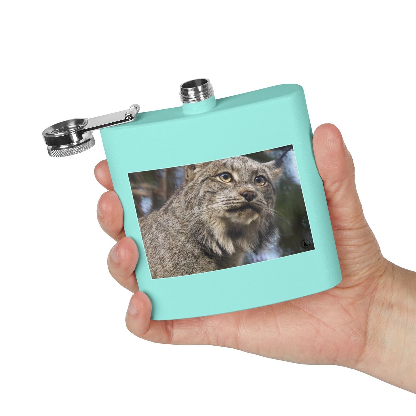 Lynx Portrait Stainless Steel Flask — 6oz Wildlife Gift for Outdoor Lovers