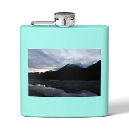Mountain Lake Evening Stainless Steel Flask — 6oz Wilderness Hip Flask