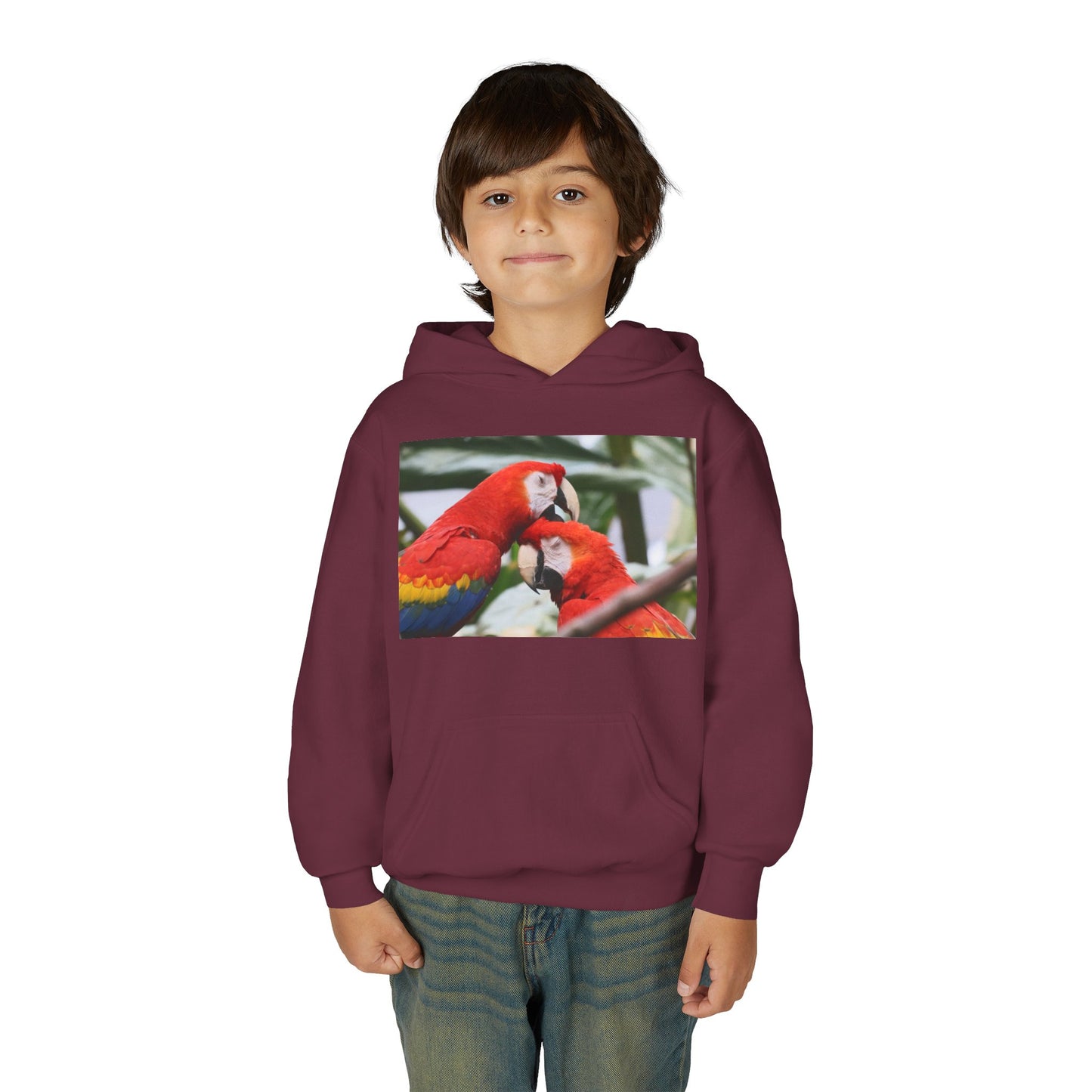 Youth Parrot Hoodie – Colorful Scarlet Macaw Kids Pullover