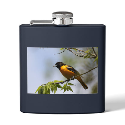 6oz Bird Photo Stainless Steel Flask — Baltimore Oriole Nature Gift