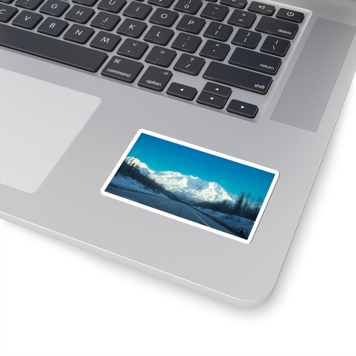 Mountain Road Scenic Kiss-Cut Sticker — Winter Landscape Laptop Decal
