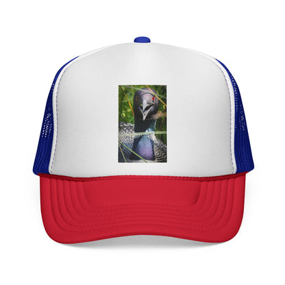 Peacock Portrait Trucker Cap — Colorful Bird Photo Mesh Hat