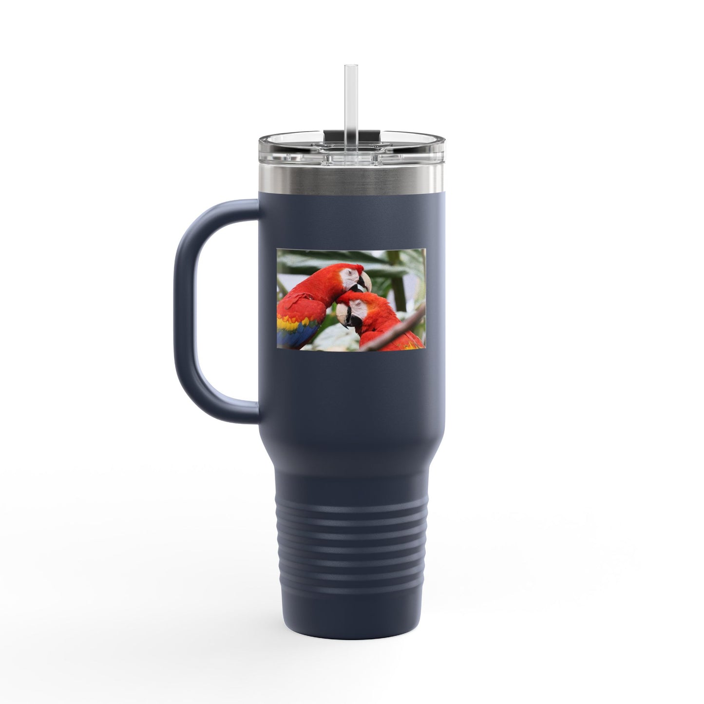 40oz Insulated Travel Mug — Colorful Macaw Parrot Photo, Double-Wall Tumbler for Travel & Outdoor