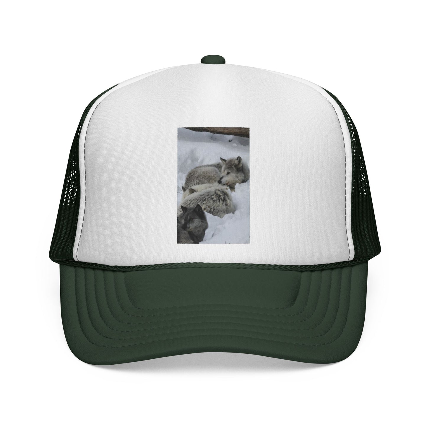 Wolf Pack Trucker Cap — Cozy Snow Wildlife Photo Hat