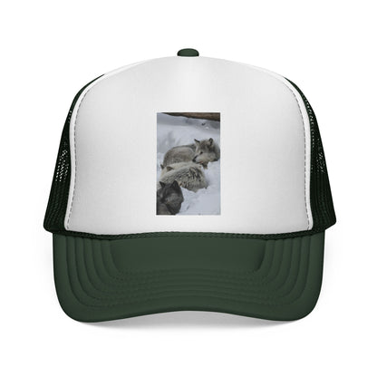 Wolf Pack Trucker Cap — Cozy Snow Wildlife Photo Hat