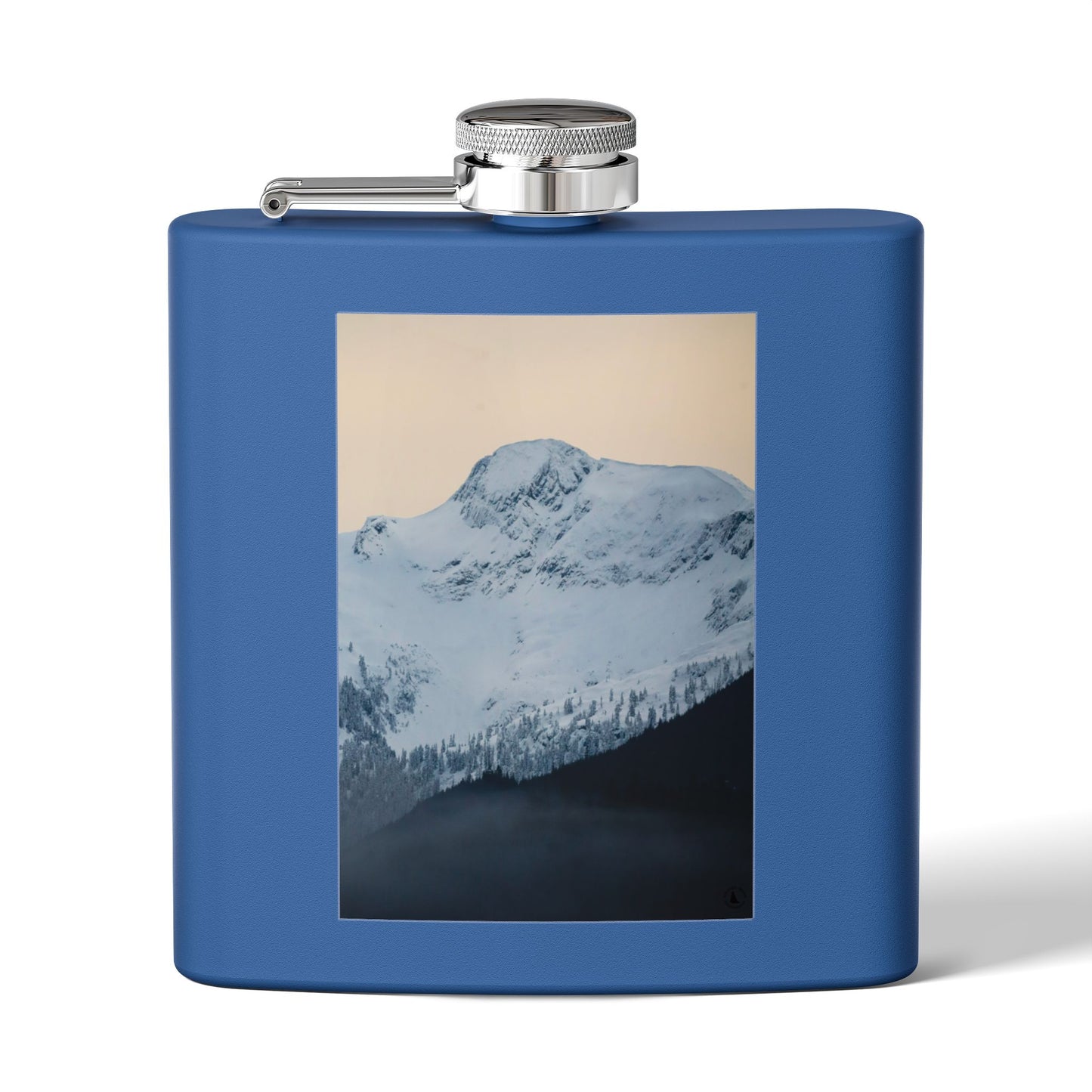 Mountain Peak 6oz Stainless Steel Flask — Snowy Summit Photo Design
