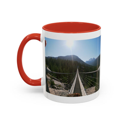 Bridge Trail Scenic Coffee Mug — Mountain Suspension Bridge Photo Accent Mug