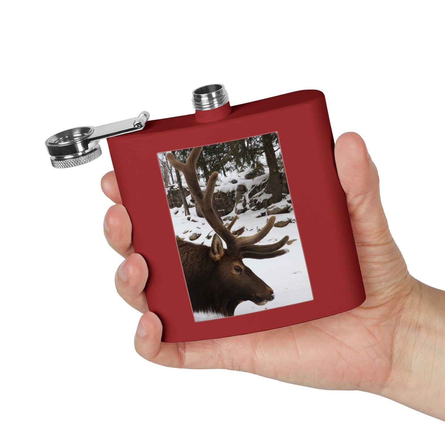 6oz Stainless Steel Flask – Winter Elk Photo Hip Flask, Outdoor Hunting Gift