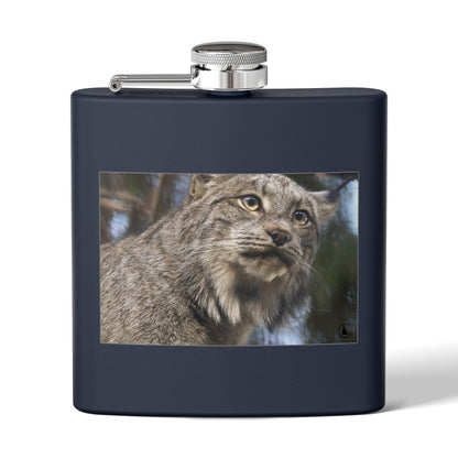 Lynx Portrait Stainless Steel Flask — 6oz Wildlife Gift for Outdoor Lovers