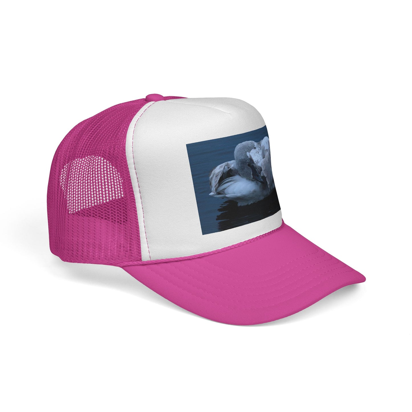 Swan Trucker Cap - Serene Sleepy Swan Photo Mesh Hat