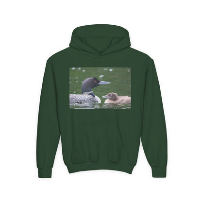 Youth Hoodie — Common Loon with Chick Nature Photo