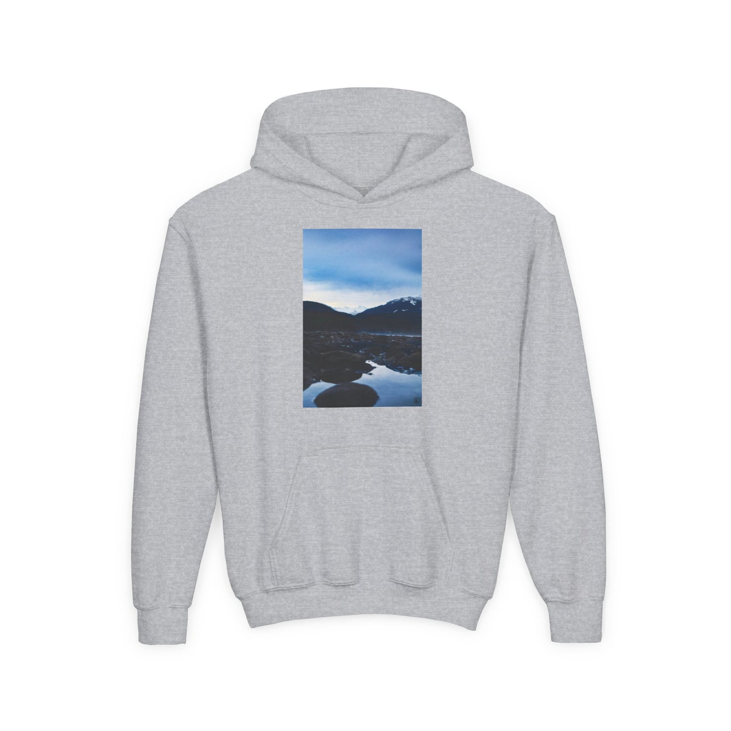 Youth Hoodie with Mountain Lake Photo Print — Nature Landscape Pullover