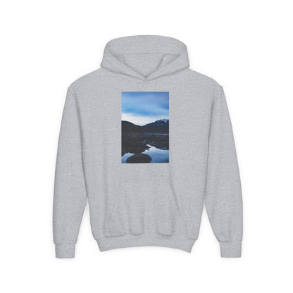 Youth Hoodie with Mountain Lake Photo Print — Nature Landscape Pullover