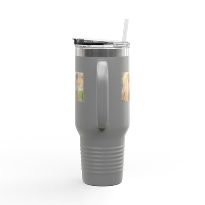 40oz Insulated Travel Mug — Photoreal Bear Photo, Stainless Steel Tumbler with Straw & Handle