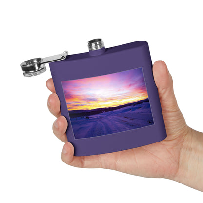 6oz Stainless Steel Flask — Winter Sunset Landscape Photo Flask
