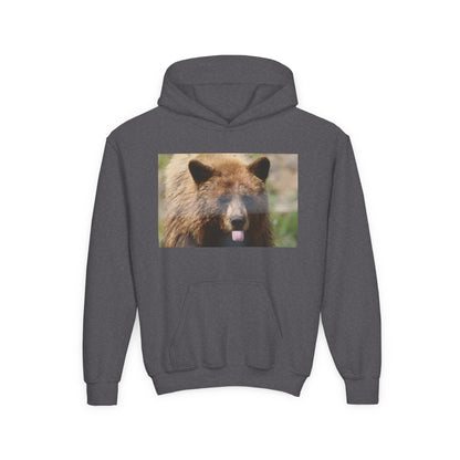 Youth Bear Hoodie — Cute Tongue-Out Bear Photo Kids Pullover