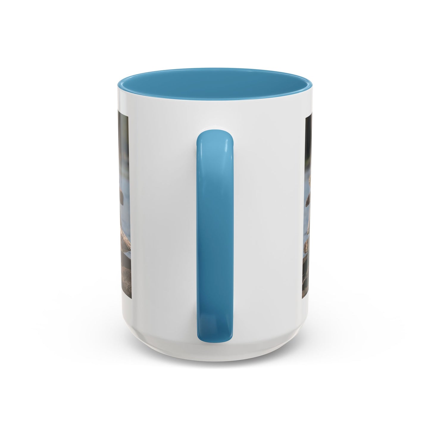Seaside Rock Cairn Accent Coffee Mug — Coastal Bird & Stacked Stones Photo (11/15oz)