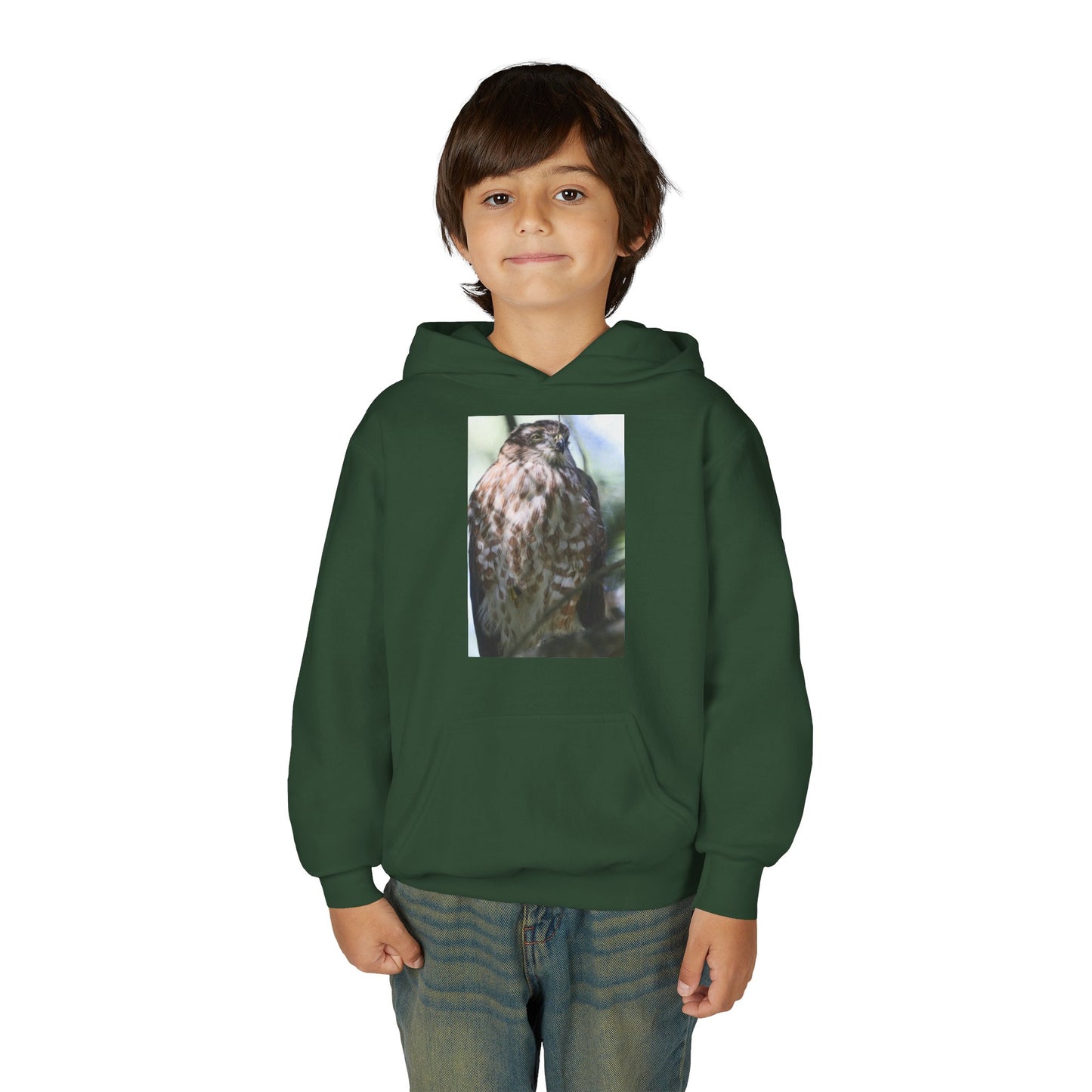 Youth Owl Hoodie – Photoreal Hawk Owl Print Kids' Hooded Sweatshirt