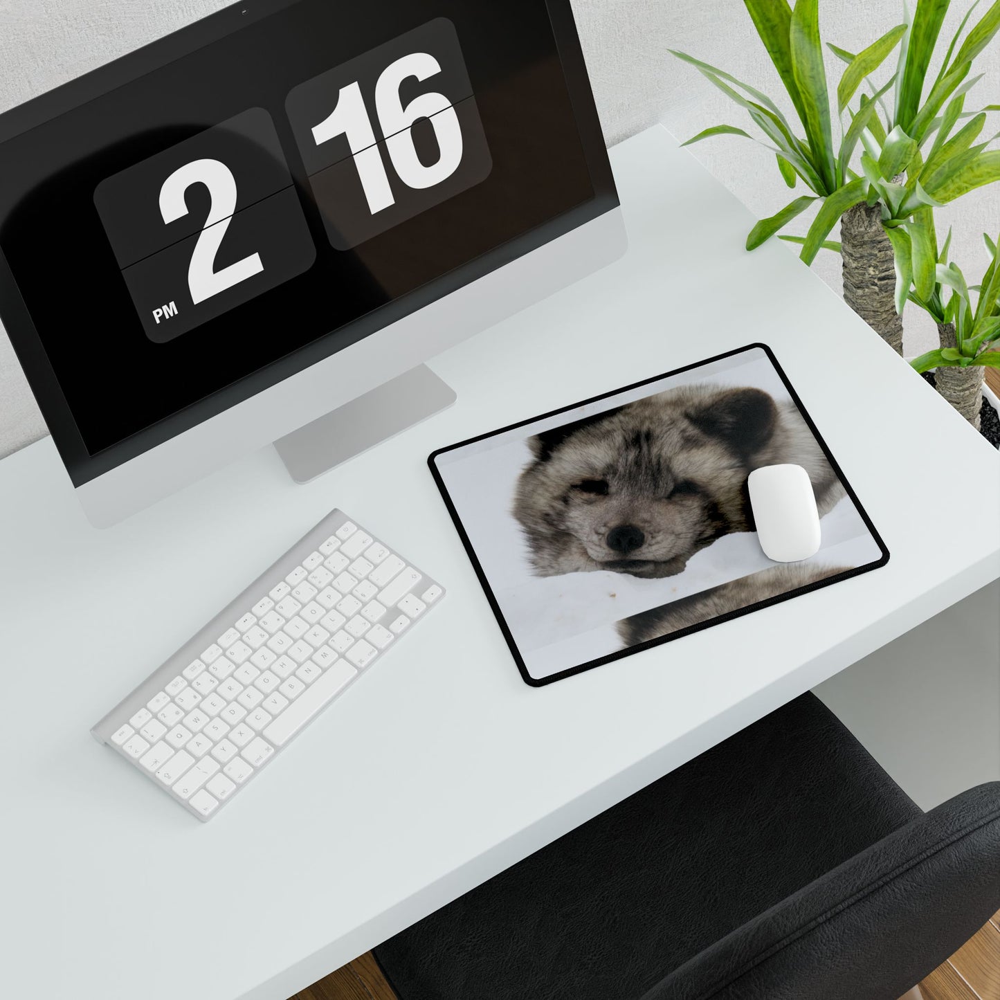 Arctic Fox Desk Mat — Large Animal Print Mouse Pad for Workstation